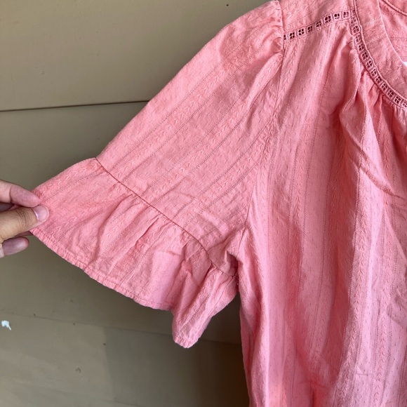 LOFT Women's Pink Ruffle Sleeve Top Size L Casual Modest Peasant Hippie Boho - Picture 3 of 5